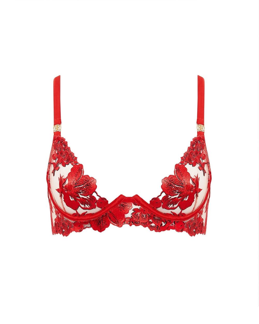 Bluebella Lavanya Embroidered Longline Lace Bra Red Sheer 34D
